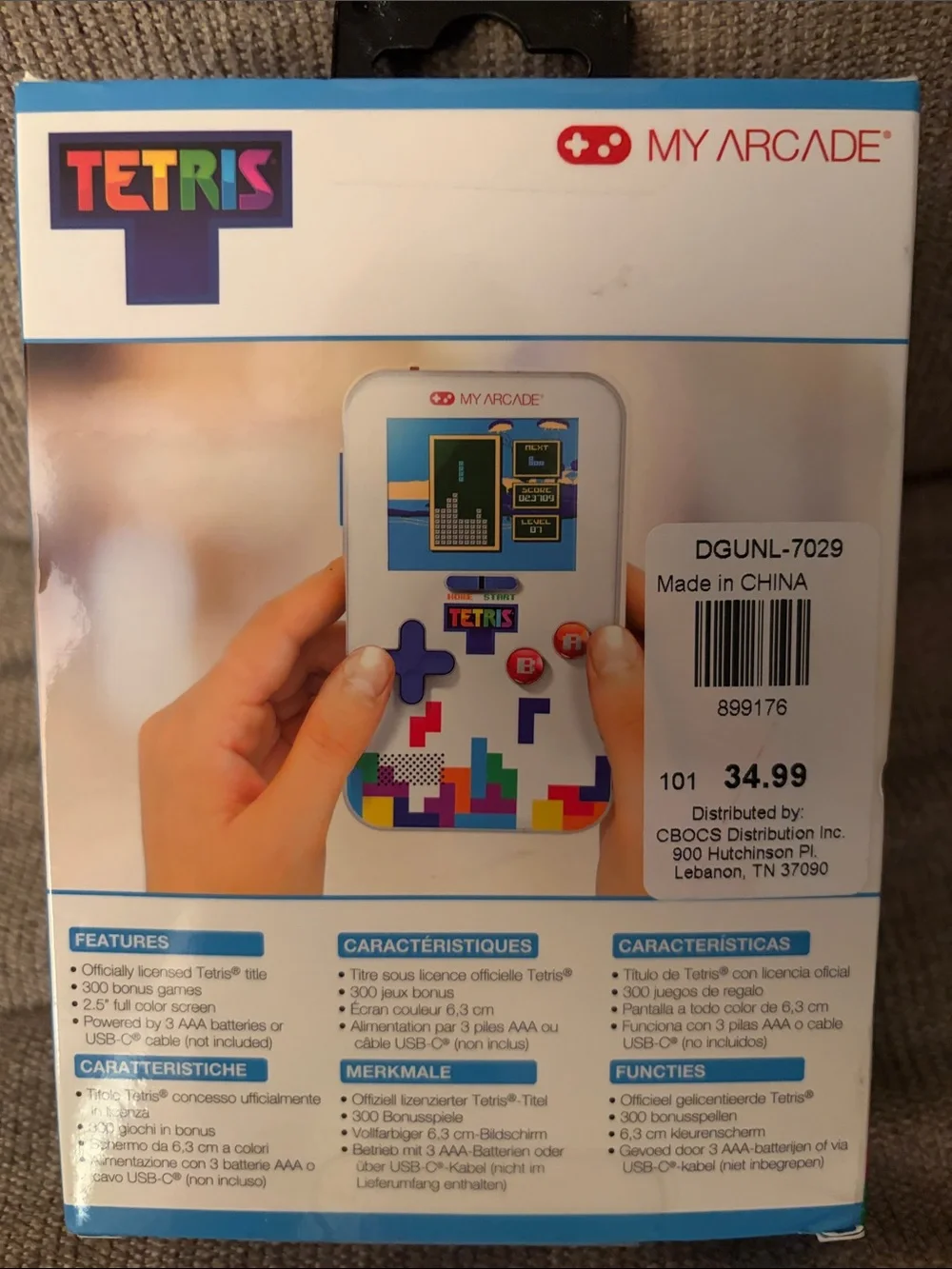 Arcade White Tetris Portable Gaming System with Colorful Tetris Accents